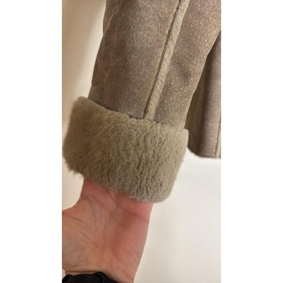 Guess Shearling Jacket Womens Medium Tan Faux Fur Lined Suede leather coat y2k - Picture 13 of 13
